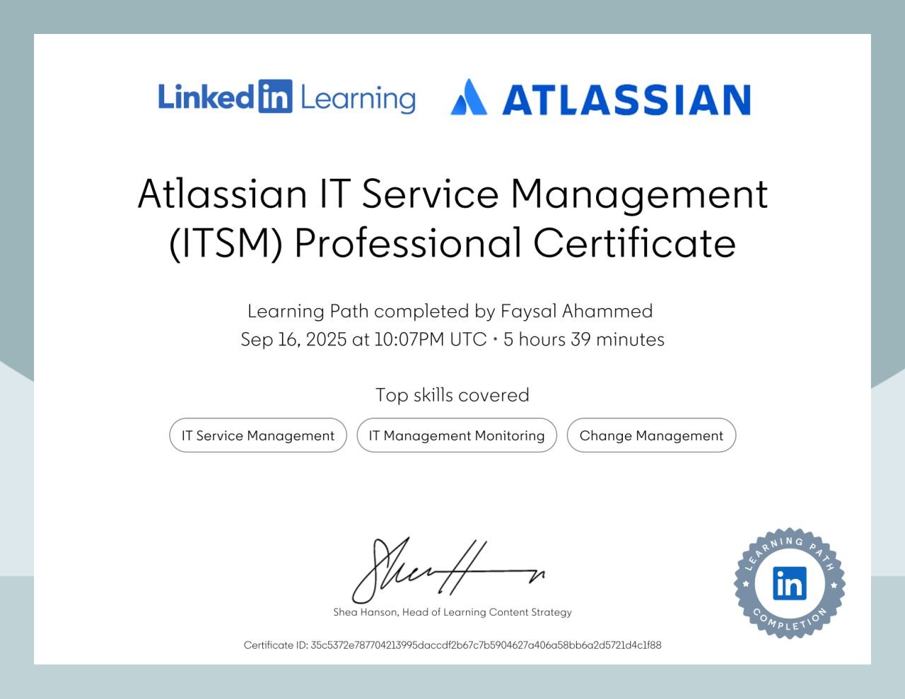 Atlassian IT Service Management ITSM Professional Certificate